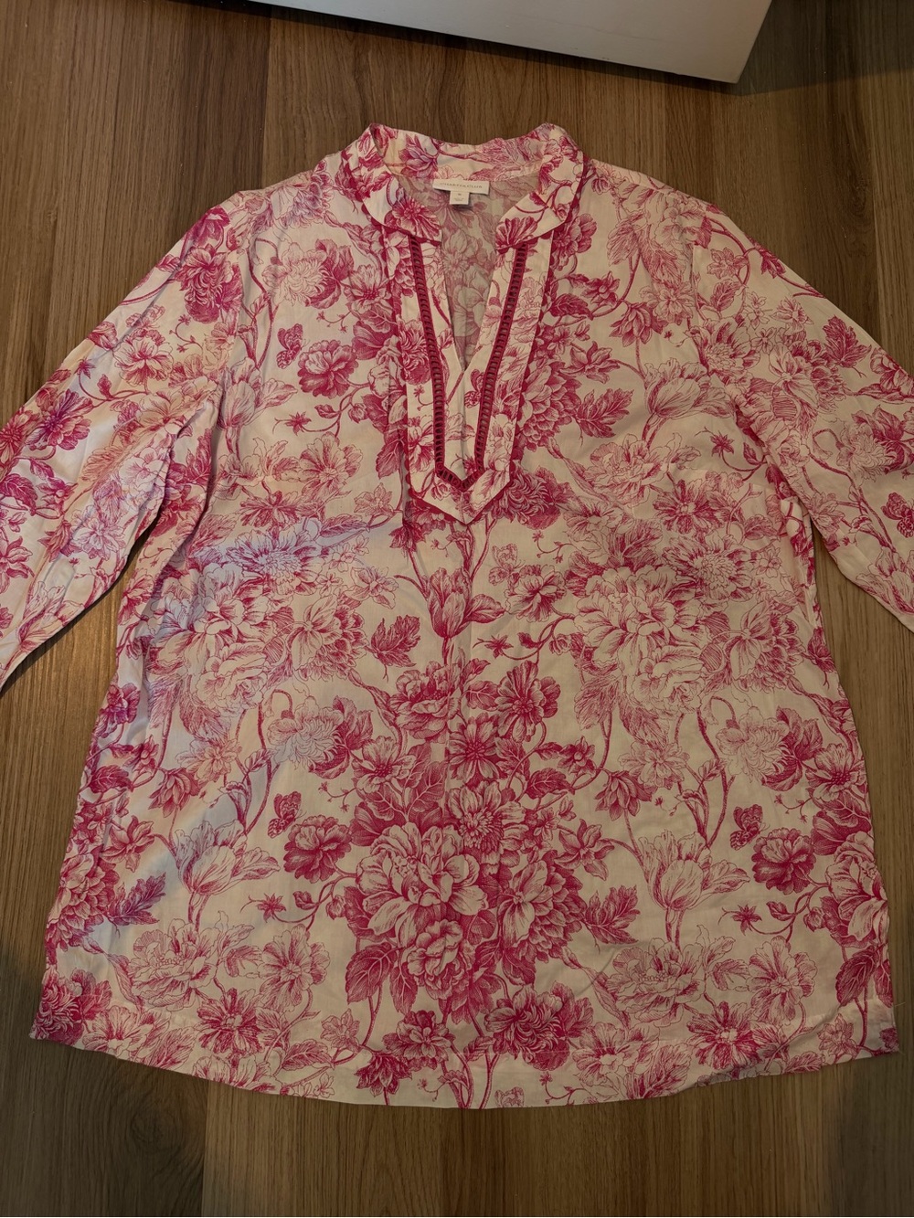 Charter Club Pink Floral Split V-Neck Tunic